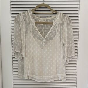 Velvet Sheer Polka Dot Cream Blouse